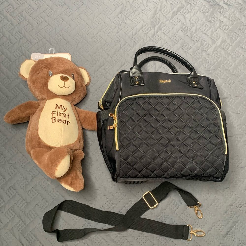 Black Diaper Bag with Teddy Bear - Picture 1 of 11